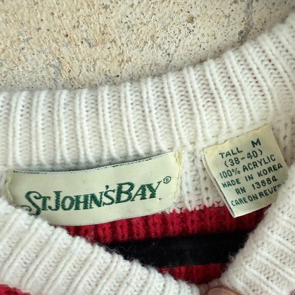 Vtg Striped Sweater Chunky Knit Red White St Johns Bay 90s Retro Holiday Women L - Picture 6 of 8